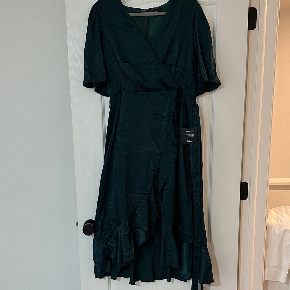 Lulu's Deep Green Wrap Dress